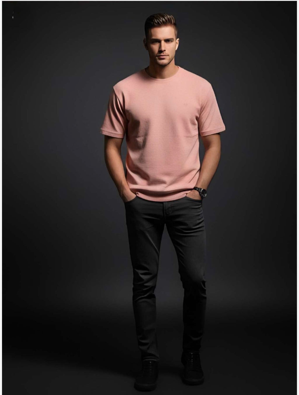 ZONERO Blush Pink Waffle-Knit T-Shirt for Men | Premium Textured Casual Tee