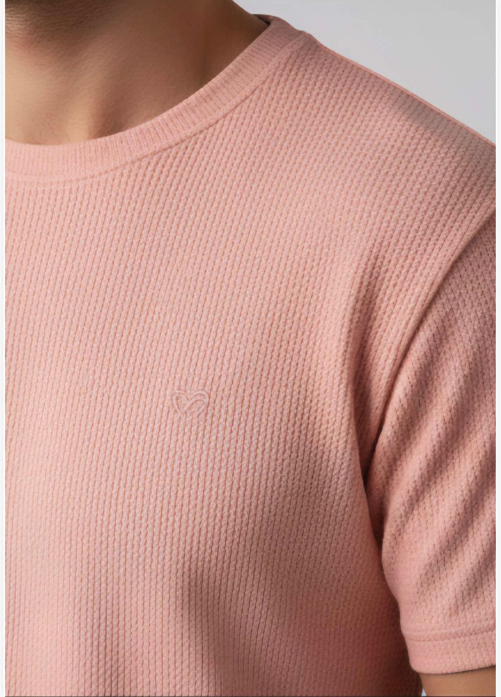 ZONERO Blush Pink Waffle-Knit T-Shirt for Men | Premium Textured Casual Tee