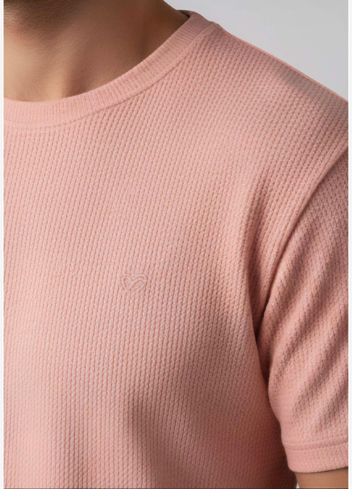 ZONERO Blush Pink Waffle-Knit T-Shirt for Men | Premium Textured Casual Tee