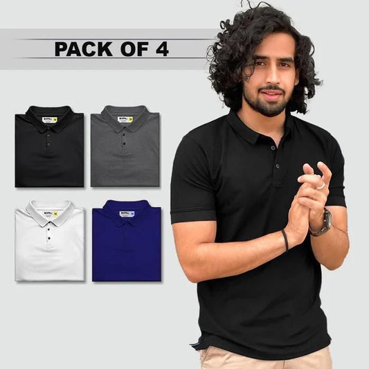 Poly Matte Solid Half Sleeves Mens Polo T-Shirt Pack Of 4 - ZONERO