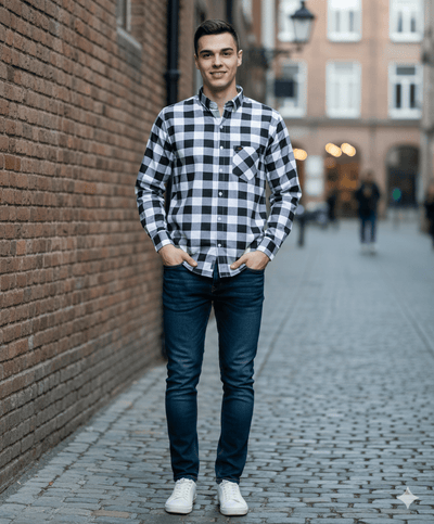 ZONERO Black & White Checkered Shirt