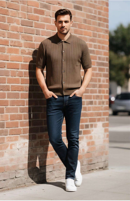 Zonero Brown Half - Sleeves | Old Money Vintage Style Premium Casual Shirt - ZONERO