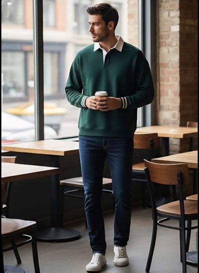 Zonero Green Polo Sweatshirt for Men