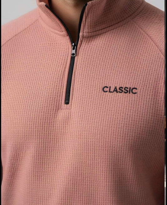 ZONERO Pink Fleece Zipper Polo Sweatshirt – Full Sleeves - ZONERO