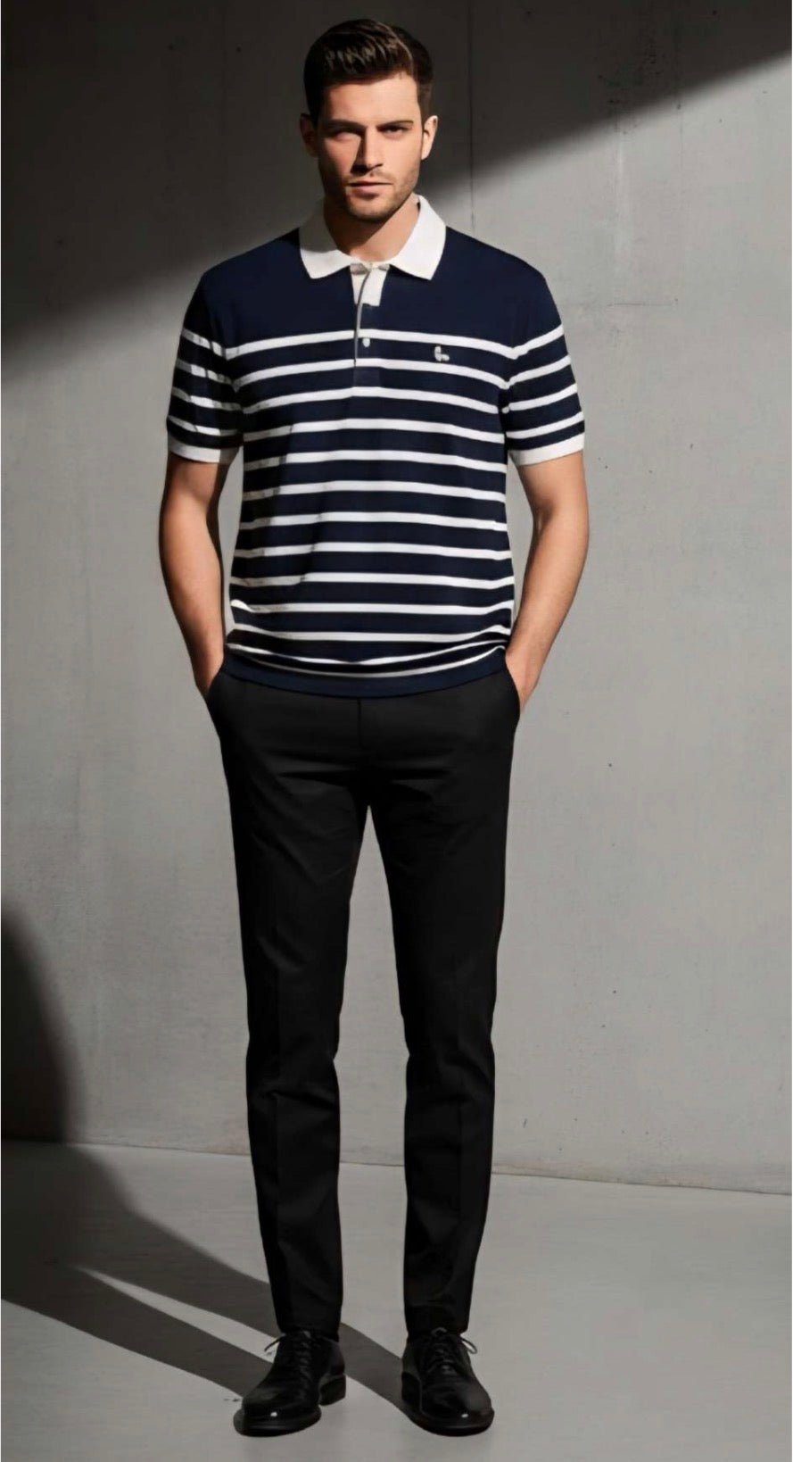 ZONERO Premium Blue Polo T-Shirt – Half Sleeves with White Stripes & White Collar - ZONERO