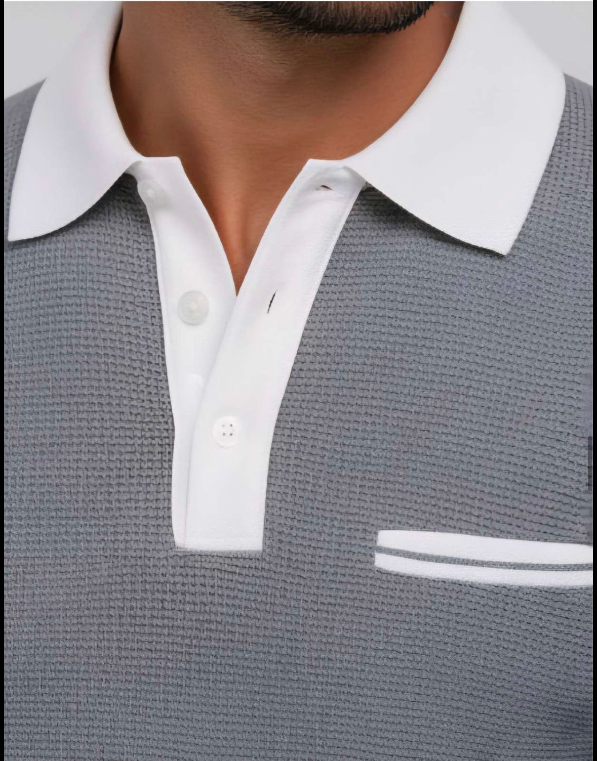 ZONERO Premium Grey Polo Sweatshirt – Full Sleeves with White Collar & Cuffs - ZONERO