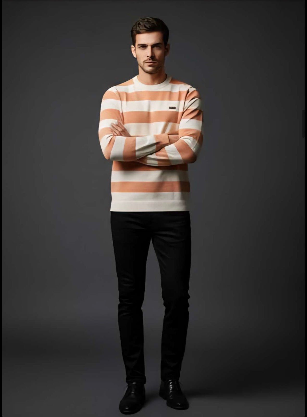 ZONERO Premium White & Pink Striped Woolen Sweater - ZONERO