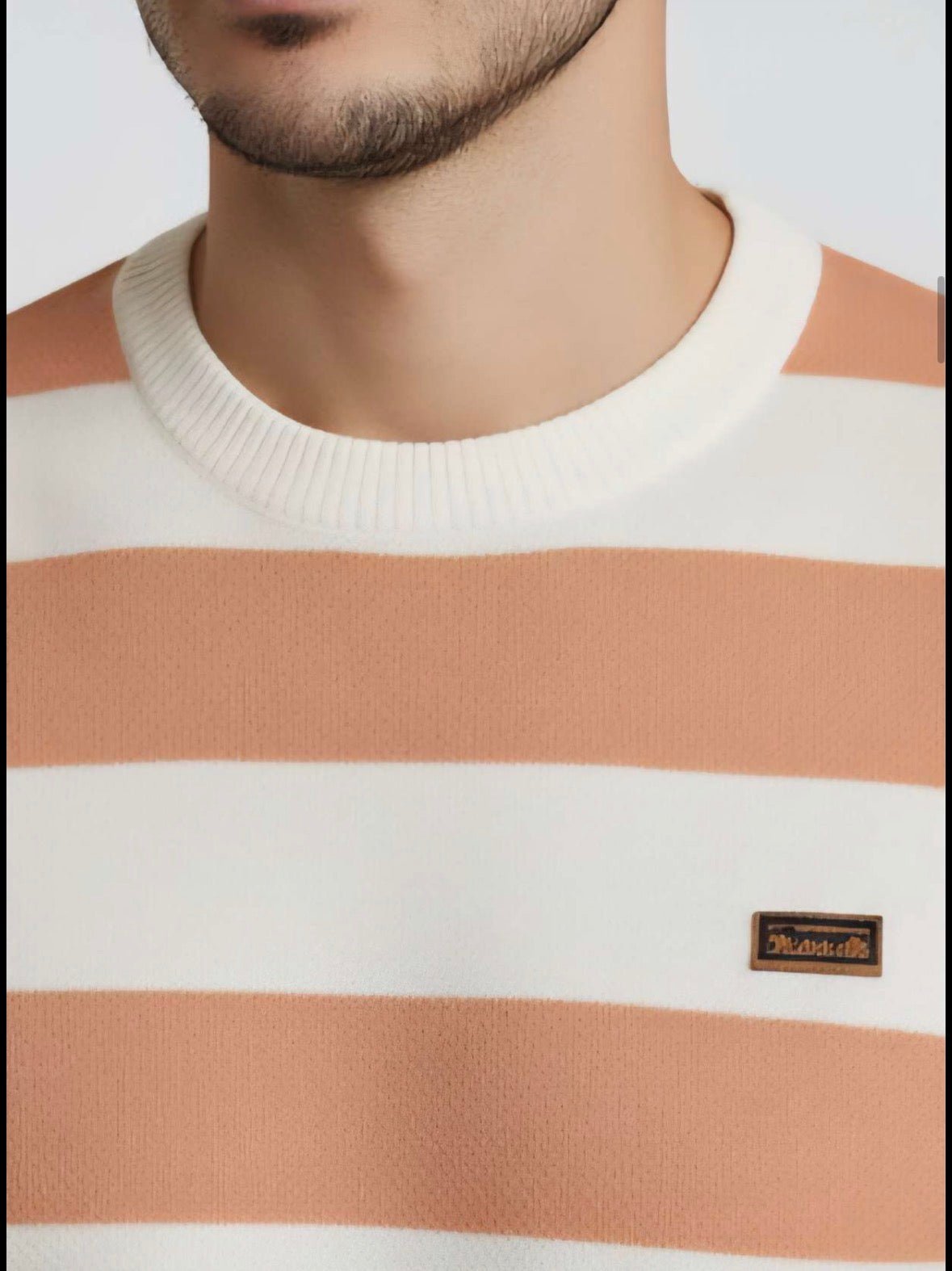 ZONERO Premium White & Pink Striped Woolen Sweater - ZONERO