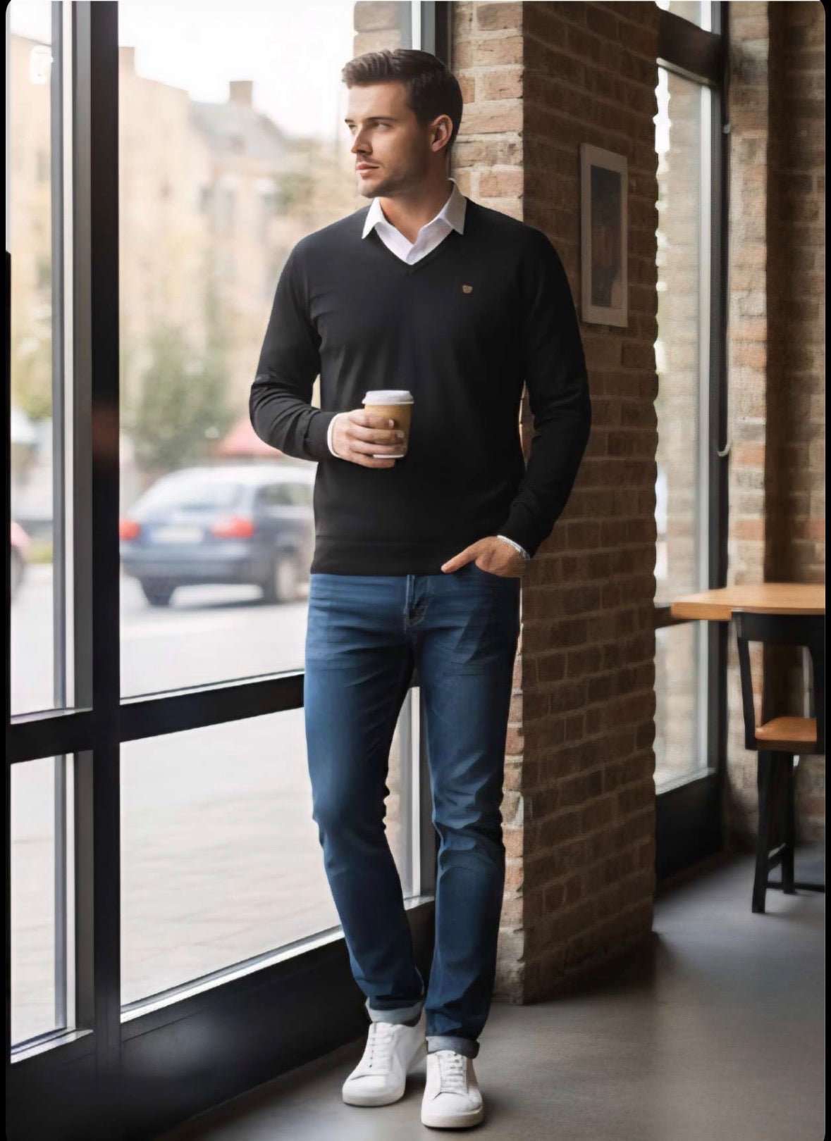 Zonero V - Neck Full Sleeves Sweater for Men | Plain Winter Pullover Black - ZONERO