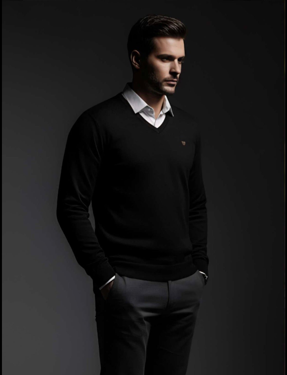 Zonero V - Neck Full Sleeves Sweater for Men | Plain Winter Pullover Black - ZONERO