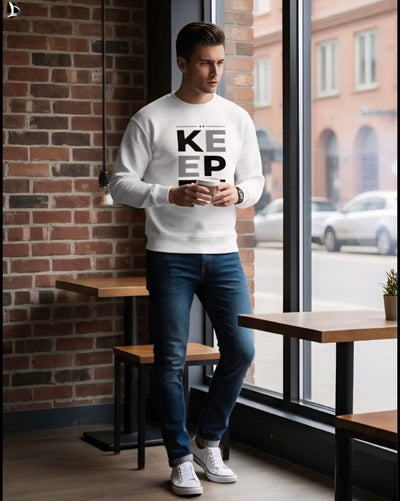 Zonero White Sweatshirt for Men | Winter Pullover Long Sleeves Casual & Stylish